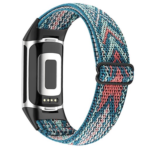 Fitbit Charge 5 -rannekoru, jossa punottu kuvio Sininen/oranssi