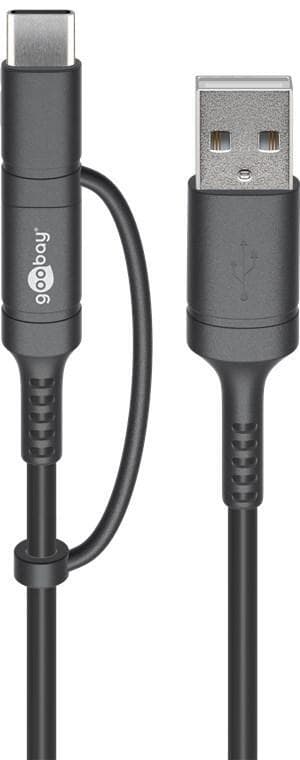 Goobay Charge & Sync -yhdistelmäkaapeli (USB A - Micro-USB & USB-C™)