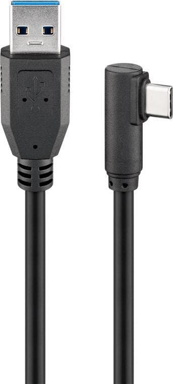 Goobay USB 3.0 USB-C™–USB-A-kaapeli, 90°, 1 m, musta
