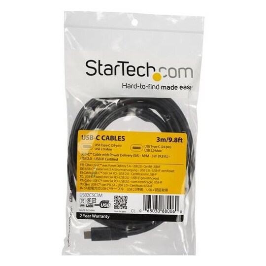 StarTech.com USB2C5C3M, 3 m, USB C, USB C, USB 2.0, 480 Mbit/s, Musta