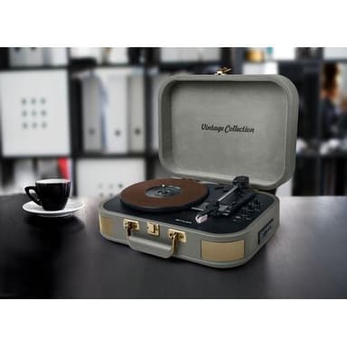 MT-201 BTG Levysoitin Stereojärjestelmä BT USB vintage Tope Grey