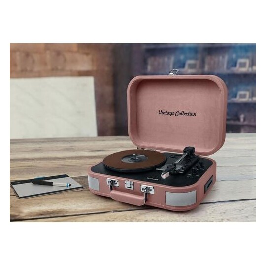 MT-201 BTP-levysoitin stereojärjestelmä BT USB vintage vaaleanpunainen