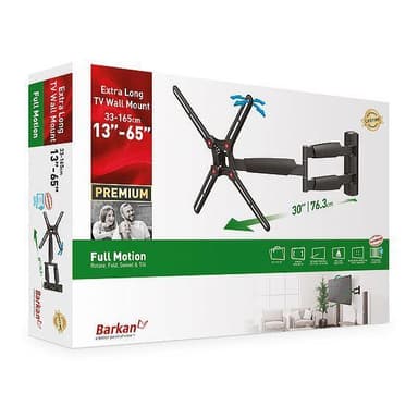 Barkan Seinäteline, Full Motion, 13-65 ", Maksimipaino (kapasiteetti) 36 kg, Musta