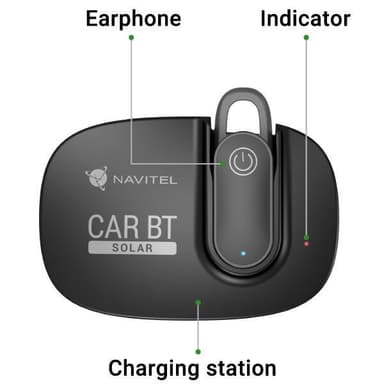 Navitel -monitoimiset Bluetooth -kuulokkeet Solar Car BT Handsfree -laite, Bluetooth, musta, latausilmaisin