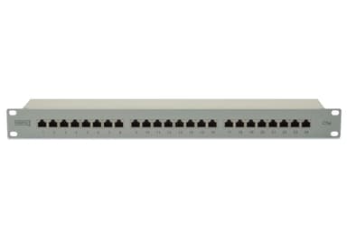 Digitus Patch Panel DN-91524S Valkoinen, 48,2 x 4,4 x 10,9 cm, Luokka: CAT 5e  Portit: 24 x RJ45  Pidätyslujuus: 7,7 kg  Työntövoima: 30N max