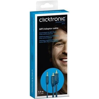 Clicktronic MP3-sovitinkaapeli 70468 3,5 mm: n uros (3-nastainen, stereo), 2 RCA-urospuolista (ääni vasen/oikea), 3 m