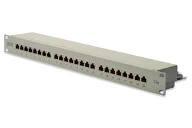 Digitus Patch Panel DN-91524S Valkoinen, 48,2 x 4,4 x 10,9 cm, Luokka: CAT 5e  Portit: 24 x RJ45  Pidätyslujuus: 7,7 kg  Työntövoima: 30N max