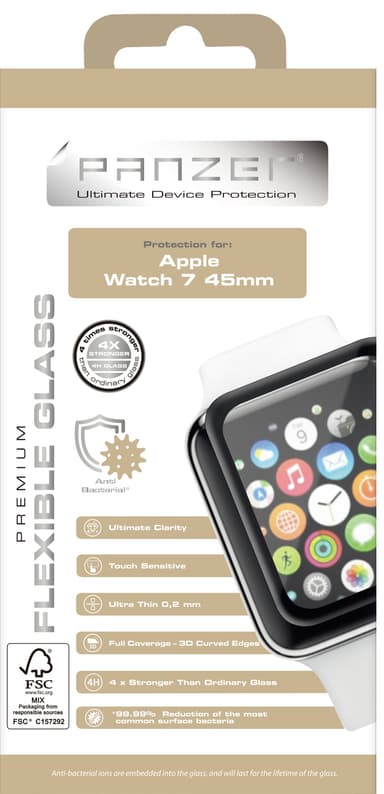 Panzer Apple Watch 7 45 mm näytönsuoja (taipuisa, lasi)