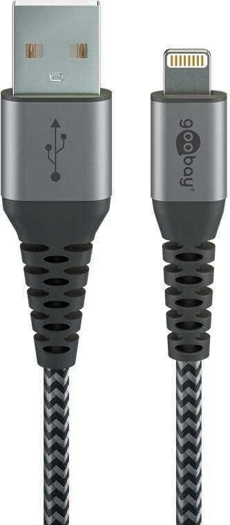Goobay Lightning to USB-A Tekstiilikaapeli metalliliittimillä (avaruudenharmaa / hopea) 2 m
