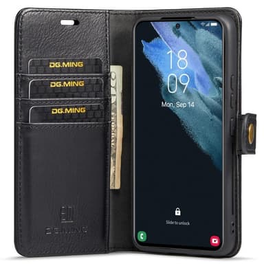 DG MING Samsung S22 2-in-1 magneetti lompakkokotelo - Musta