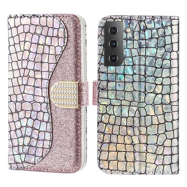 SKALO Samsung S22 Croco Kimaltava lompakkokotelo - Ruusukulta