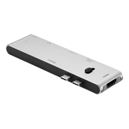 DELTACO USB-C MB-telakointiasema HDMI / SD / mSD-lukija PD 3.0 spc harmaa
