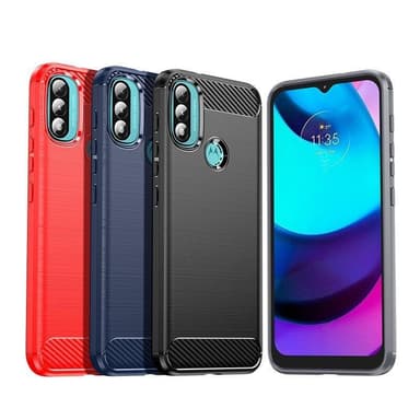 SKALO Moto E20/E30/E40 Armor Carbon Iskunkestävä TPU suojakuori - Musta