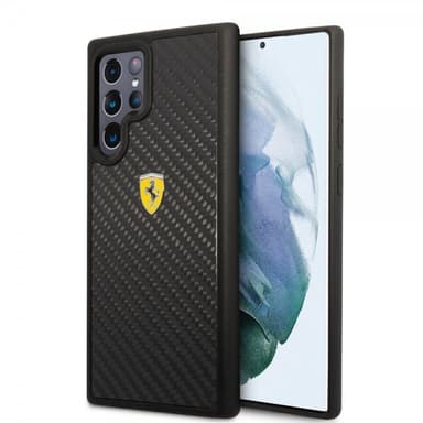 Ferrari Samsung Galaxy S22 Ultra Kuori Real Carbon Metal Logo Musta