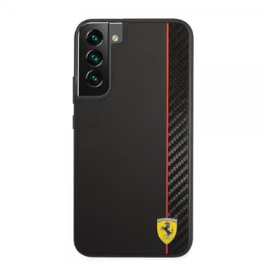 Ferrari Samsung Galaxy S22 Plus Kuori Vertical Stripe Metal Logo  Musta