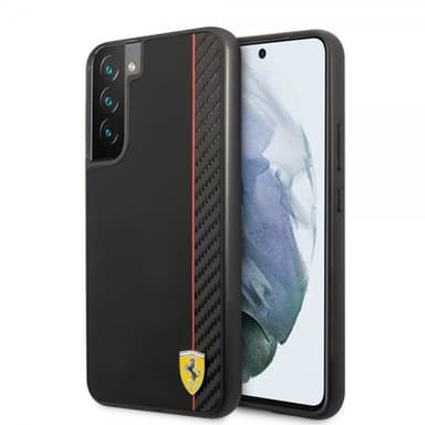 Ferrari Samsung Galaxy S22 Plus Kuori Vertical Stripe Metal Logo  Musta