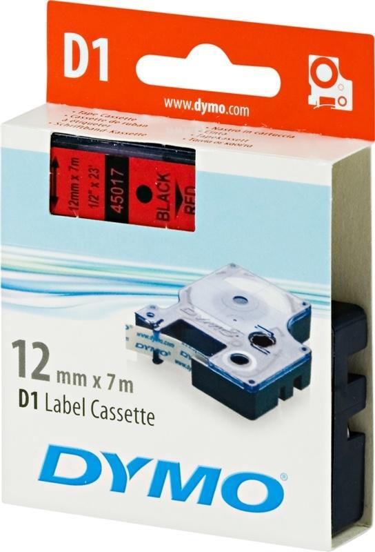 DYMO D1 merkkausteippi, 12mm, punainen/musta teksti, 7m - 45017