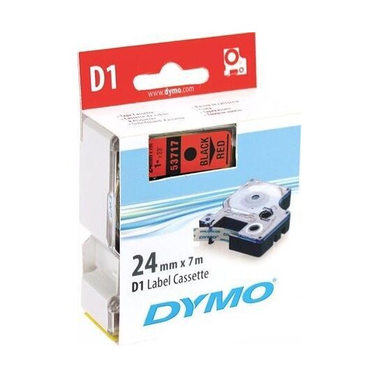 DYMO D1 merkkausteippi, 24mm, punainen/musta teksti, 7m - 53717