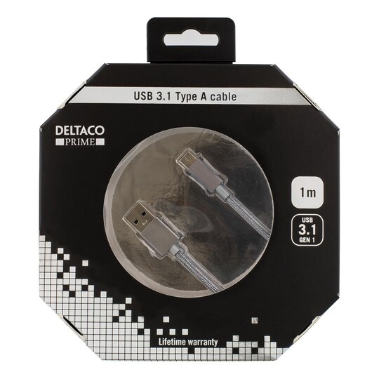 DELTACO PRIME USB-kaapeli, 3.1 Gen1, tyyppi A ha, tyyppi C ha, 1 m, harmaa