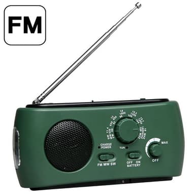 Radio aurinkopaneelilla ja käsikammella
