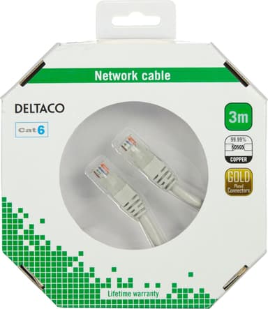 DELTACO U / UTP Cat6 -kaapeli, LSZH, 3 m, harmaa
