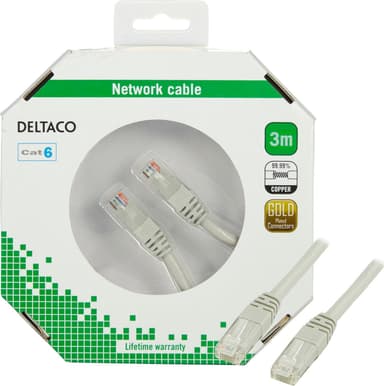 DELTACO U / UTP Cat6 -kaapeli, LSZH, 3 m, harmaa