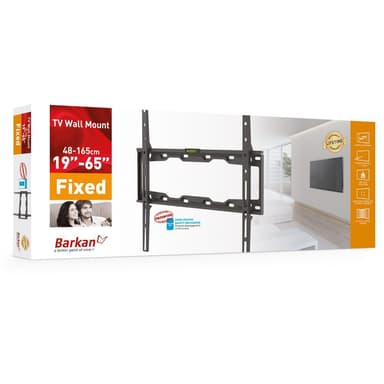 Barkan-litteä/ kaareva TV-seinäkiinnike E302+ seinäkiinnike, kiinteä, 19-65 ", enimmäispaino (kapasiteetti) 50 kg, musta