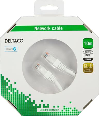 U / UTP Cat6 patch cable 10m 250MHz Delta certified white