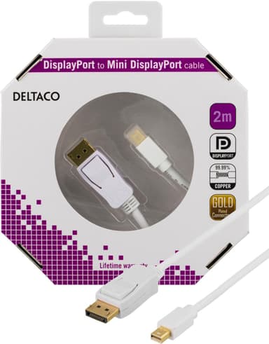 DELTACO DisplayPort - Mini DisplayPort -kaapeli, 20-p ha - ha, 2m, valkoinen
