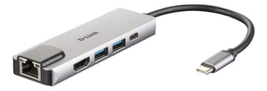 5-in-1 USB-C-keskitin, jossa HDMI / Ethernet ja virransyöttö