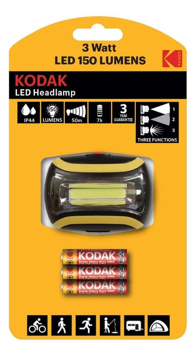 Kodak LED-ajovalaisin, 150lm, 3 asentoa, 3W yksi LED, IP44, musta