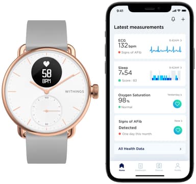 Withings ScanWatch hybridiälykello 38 mm (ruusukulta)