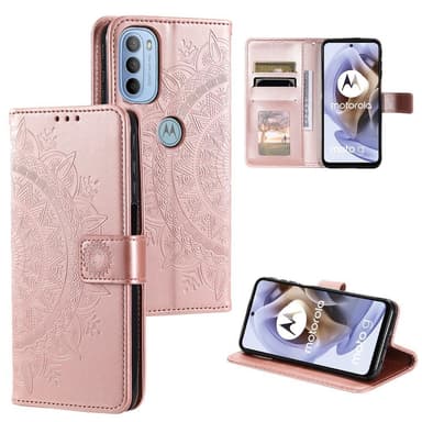 SKALO Moto G31 / G41 Mandala lompakkokotelo - Ruusukulta