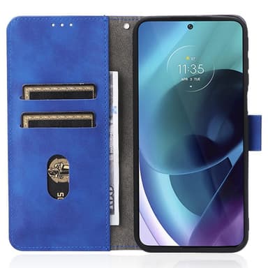 SKALO Moto G31 / G41 Matt PU Nahka lompakkokotelo - Sininen