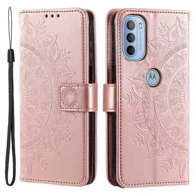 SKALO Moto G31 / G41 Mandala lompakkokotelo - Ruusukulta