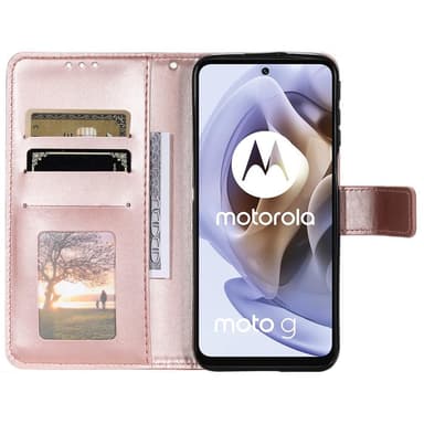 SKALO Moto G31 / G41 Mandala lompakkokotelo - Ruusukulta