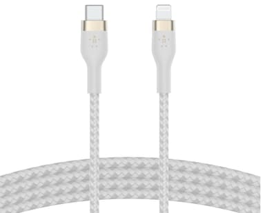 Belkin USB-C - Lightning punottu silikonikaapeli 3 m (valkoinen)