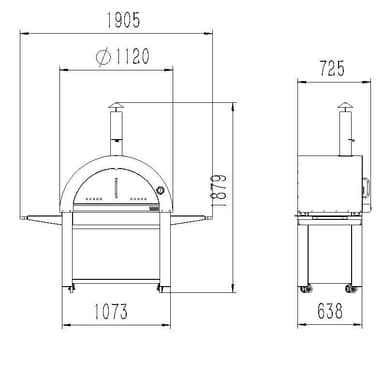 Myoutdoorkitchen - Puilla lämpiävä pizzauuni - Chicago (Ruostumaton)