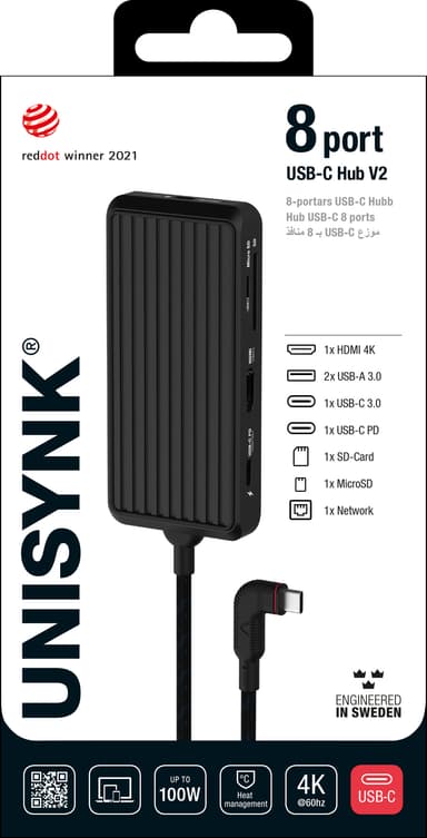 Unisynk 8-Port USB-C hubi (musta)