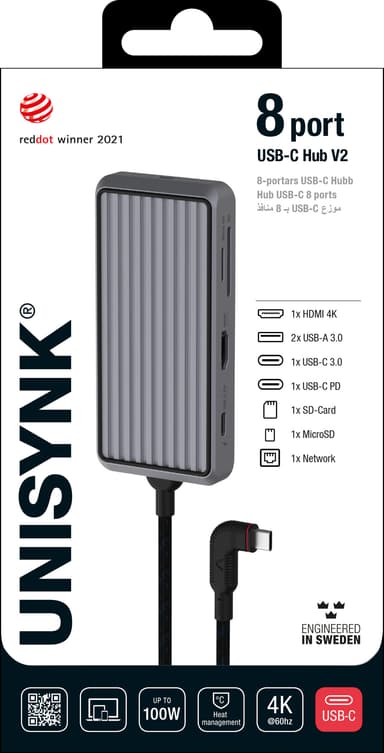 Unisynk 8-Port USB-C hubi (harmaa)