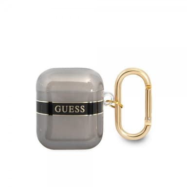 Guess AirPods 1/2 Kuori Printed Stripe & Gold Hook Musta