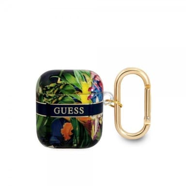 Guess AirPods 1/2 Kuori Flower Print & Gold Hook Sininen