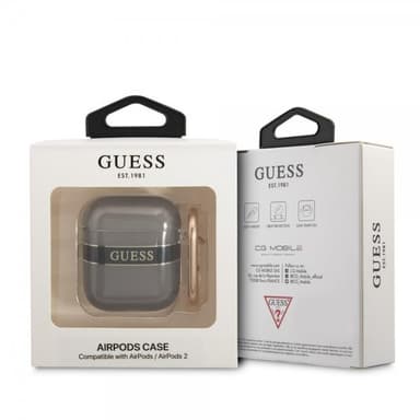Guess AirPods 1/2 Kuori Printed Stripe & Gold Hook Musta