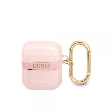 Guess AirPods 1/2 Kuori Printed Stripe & Gold Hook Vaaleanpunainen