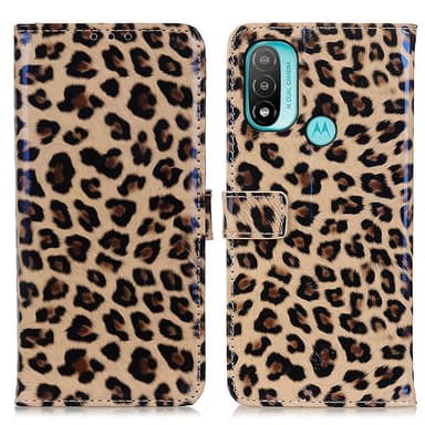 SKALO Moto E20/E30/E40 Leopardikuvioinen lompakkokotelo PU-nahasta.