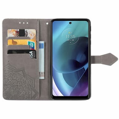 SKALO Moto G51 Mandala lompakkokotelo - Harmaa
