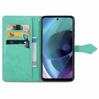 SKALO Moto G51 Mandala lompakkokotelo - Turkoosi