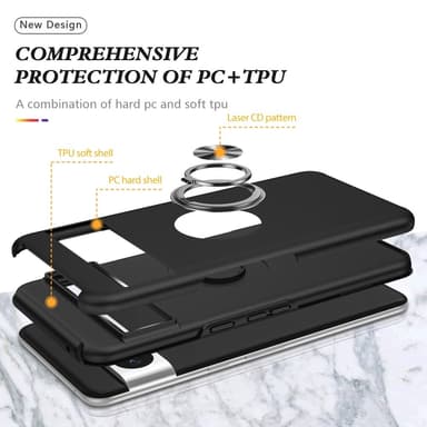 Google Pixel 8 Pro sormenrengasjalustan hybridikotelo - musta