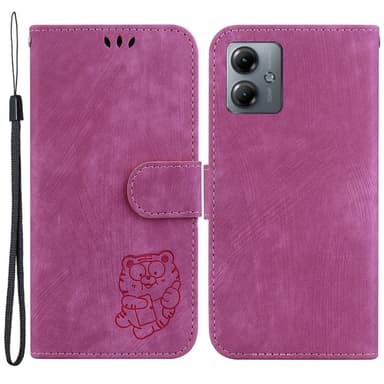 SKALO Motorola Moto G14 Kohokuvioitu tiikerilompakko - Cerise
