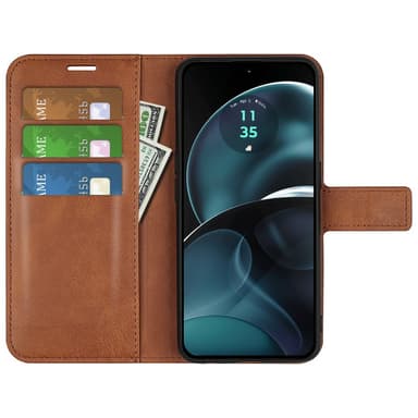 SKALO Motorola Moto G14 Premium Wallet Lompakkokotelo - Ruskea